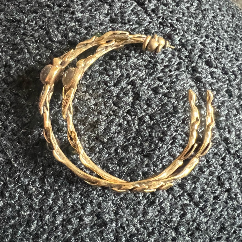 Elegant Gold and Green Women's hoop earrings - Picture 9 of 14